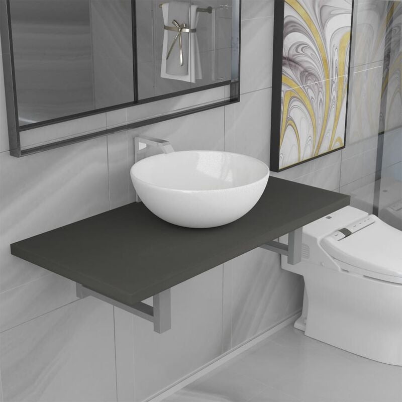 

Conjunto de muebles de baño 2 piezas cerámica gris - Gris