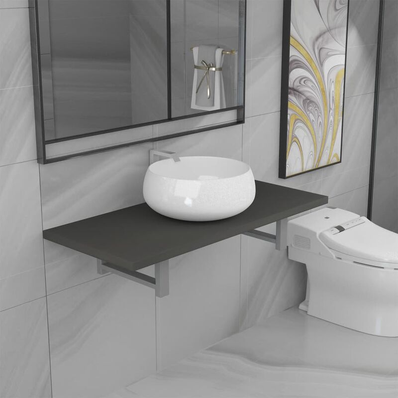 

Conjunto de muebles de baño 2 piezas cerámica gris - Gris