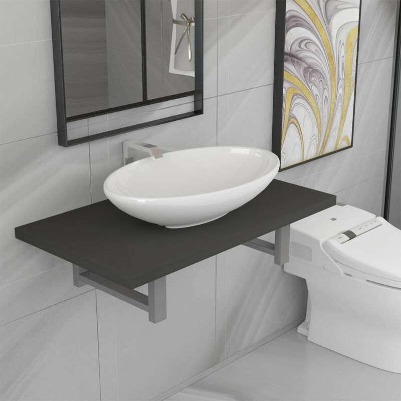 

Conjunto de muebles de baño 2 piezas cerámica gris - Gris