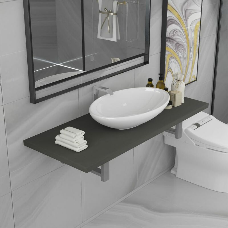 

Conjunto de muebles de baño 2 piezas cerámica gris - Gris