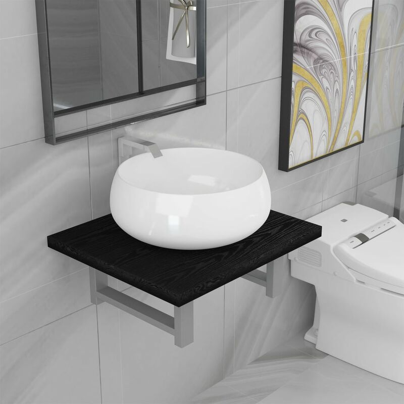

Conjunto de muebles de baño 2 piezas cerámica negro - Negro