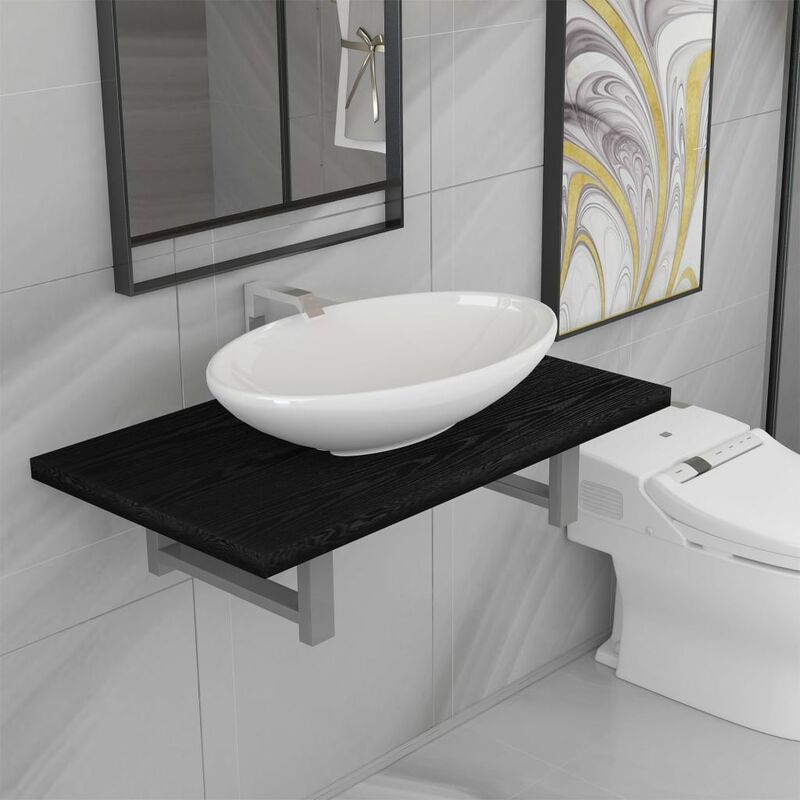 

Conjunto de muebles de baño 2 piezas cerámica negro - Negro