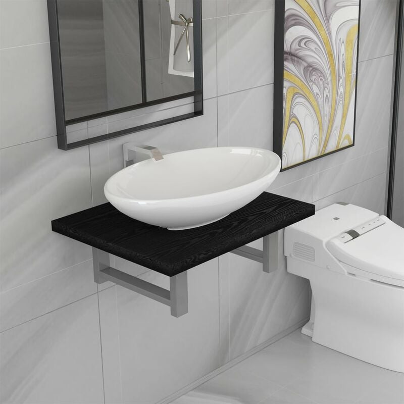 

Conjunto de muebles de baño 2 piezas cerámica negro - Negro
