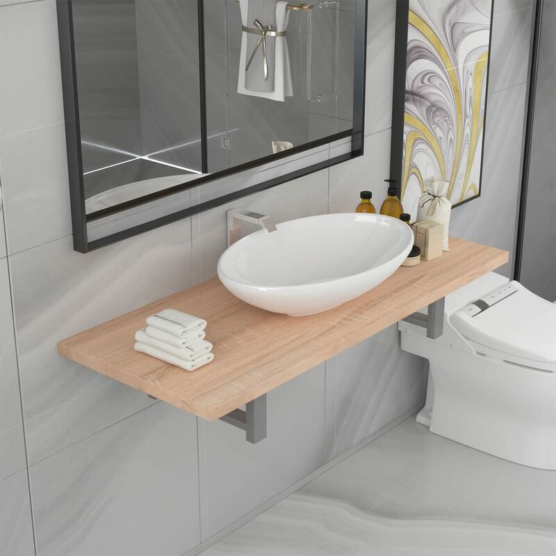 

Conjunto de muebles de baño 2 piezas cerámica roble - Marrón