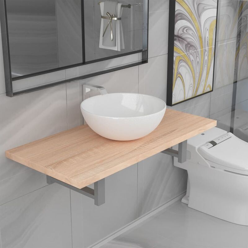 

Conjunto de muebles de baño 2 piezas cerámica roble - Marrón