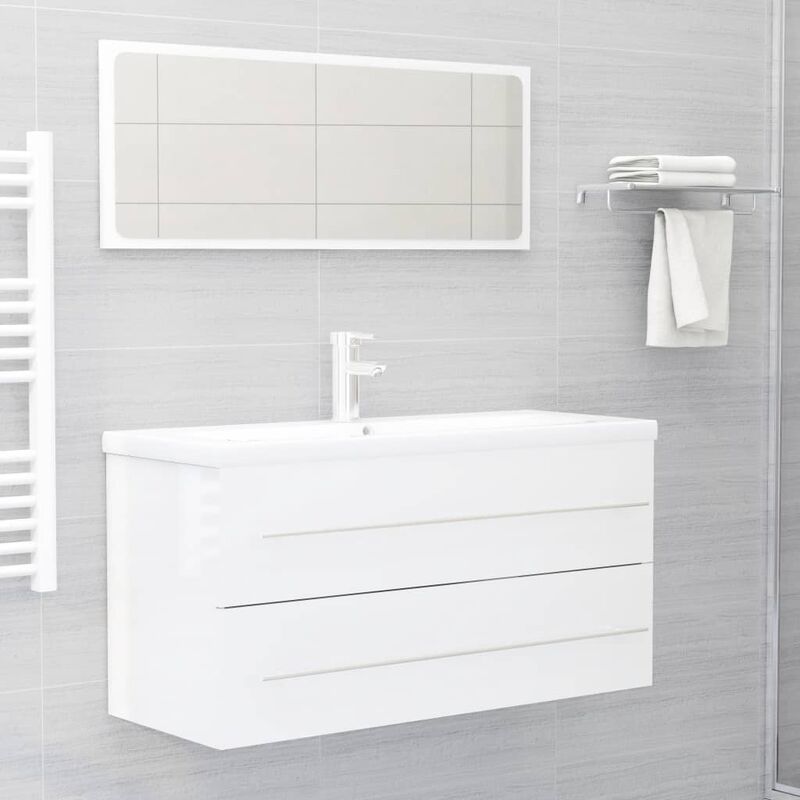 

Conjunto de muebles de baño 2 pzas aglomerado blanco brillante - Blanco