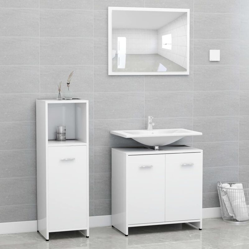 

Youthup - Conjunto de muebles de baño 3 piezas aglomerado blanco - Blanco