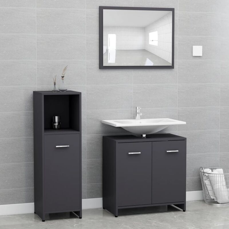 

Conjunto de muebles de baño 3 piezas aglomerado gris - Gris