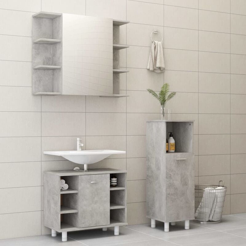 

Conjunto de muebles de baño 3 piezas aglomerado gris hormigón - Gris