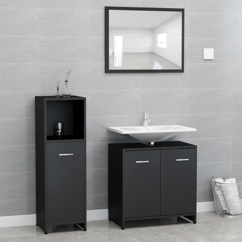 

Conjunto de muebles de baño 3 piezas aglomerado negro - Negro