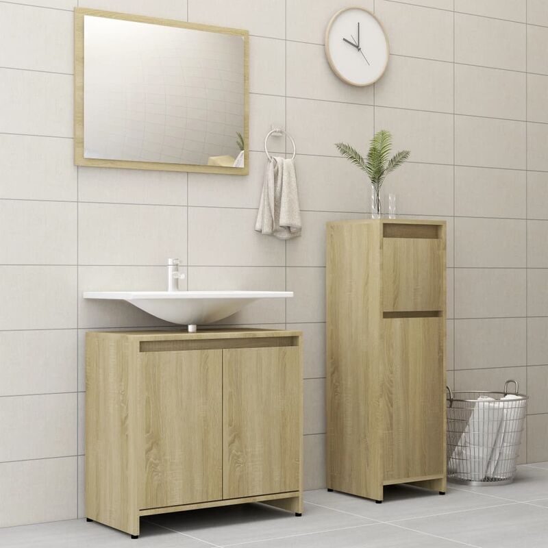 

Conjunto de muebles de baño 3 piezas aglomerado roble sonoma - Marrón