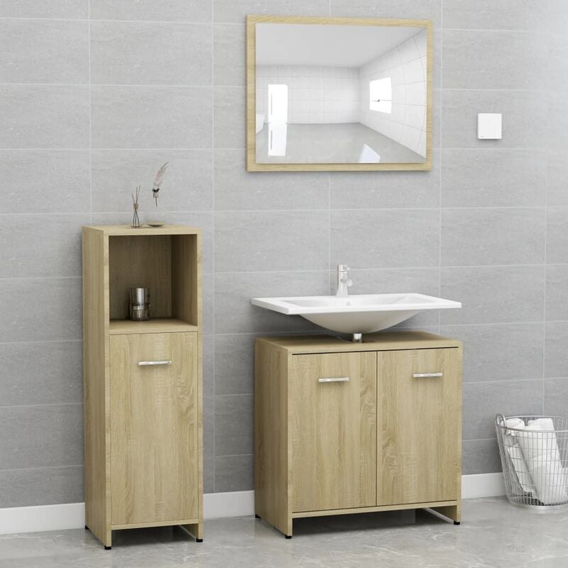 

Conjunto de muebles de baño 3 piezas aglomerado roble sonoma - Marrón