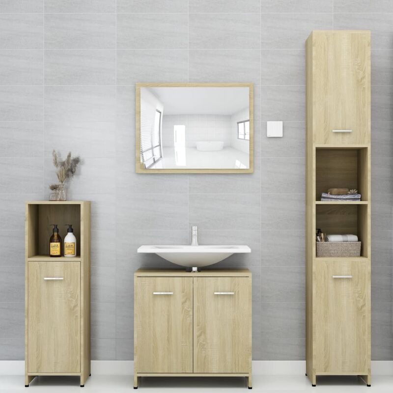 

Conjunto de muebles de baño 4 piezas aglomerado roble sonoma - Marrón