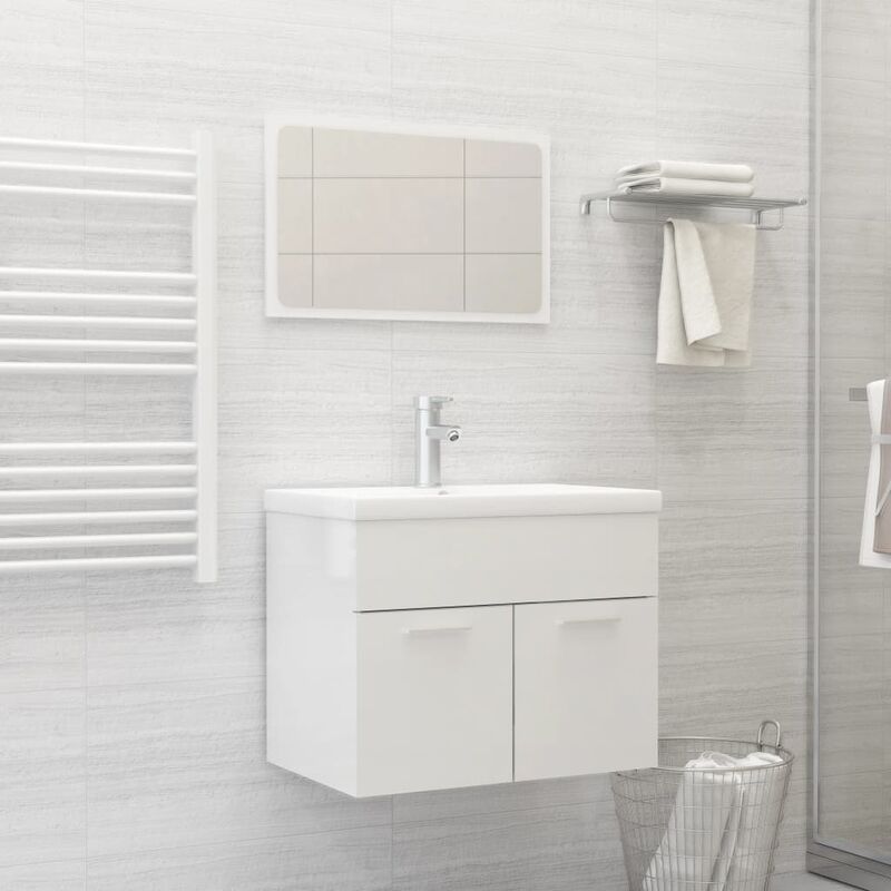 

Conjunto de muebles de baño aglomerado blanco brillante - Blanco