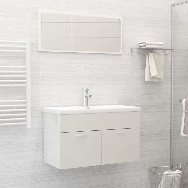 

Conjunto de muebles de baño aglomerado blanco brillante - Blanco