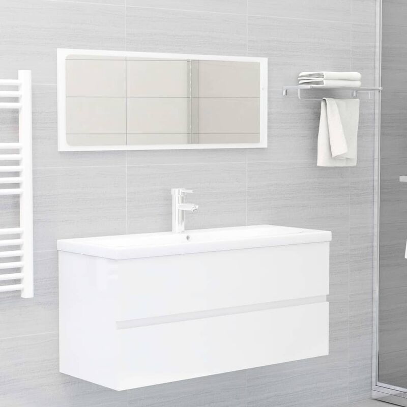 

Conjunto de muebles de baño aglomerado blanco brillante - Blanco