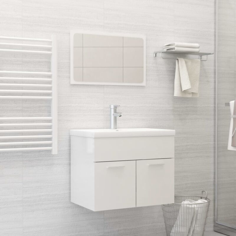 

Conjunto de muebles de baño aglomerado blanco brillante - Blanco