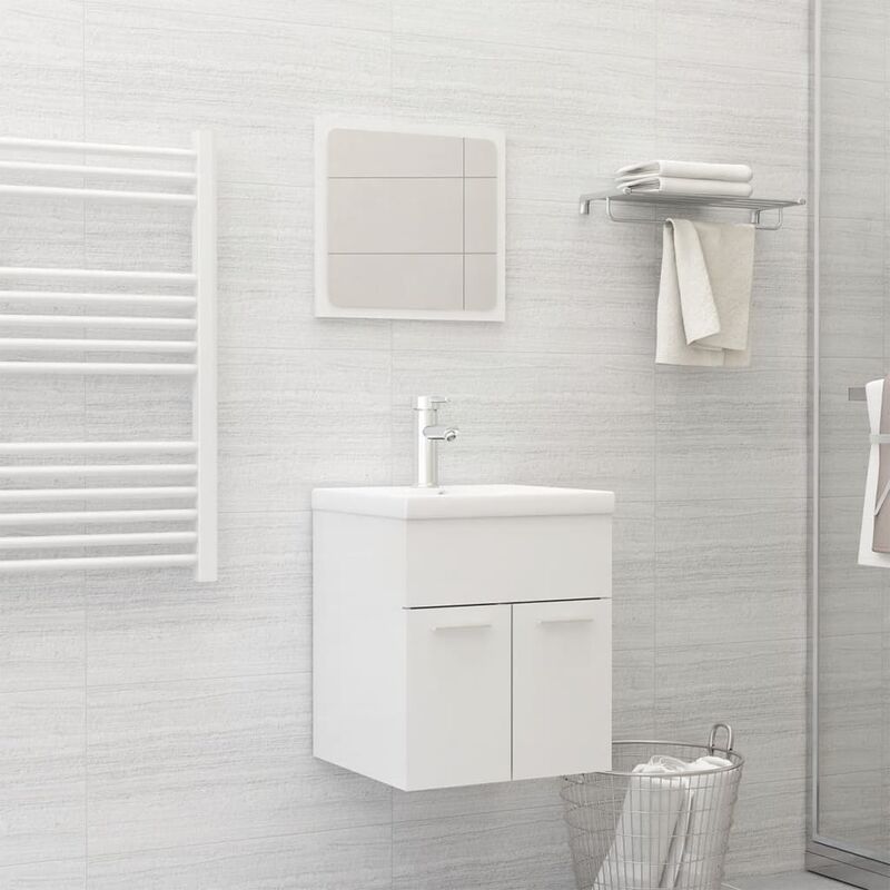 

Conjunto de muebles de baño aglomerado blanco brillante - Blanco