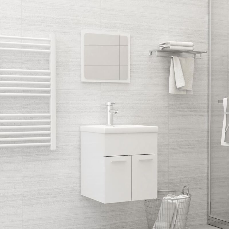 

Conjunto de muebles de baño aglomerado blanco brillante - Blanco