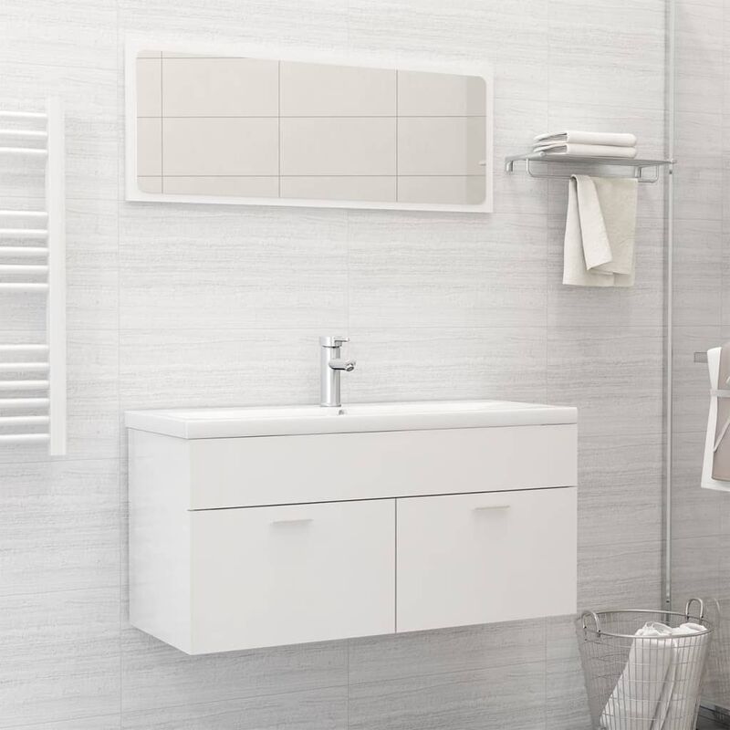 

Conjunto de muebles de baño aglomerado blanco brillante - Blanco