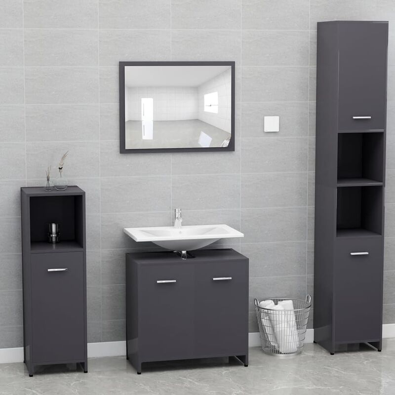 

Youthup - Conjunto de muebles de baño aglomerado gris brillante - Gris