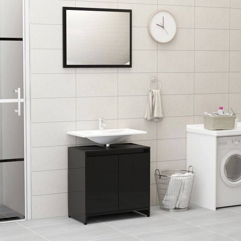 

Conjunto de muebles de baño aglomerado negro brillante - Negro