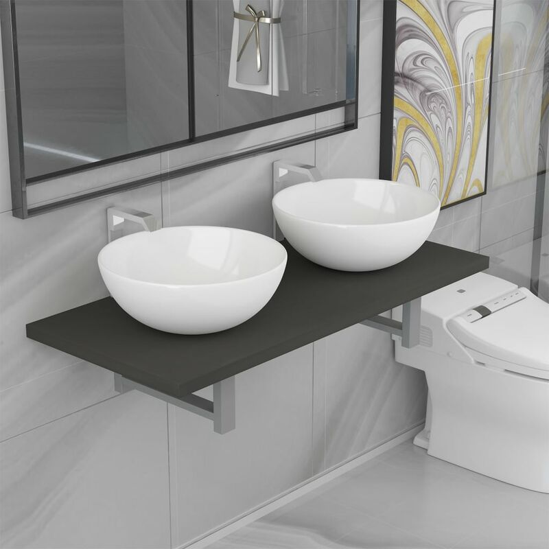 

Conjunto de muebles de baño de tres piezas cerámica gris - Gris