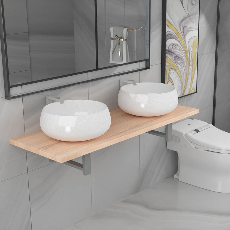 

Conjunto de muebles de baño de tres piezas cerámica roble - Marrón