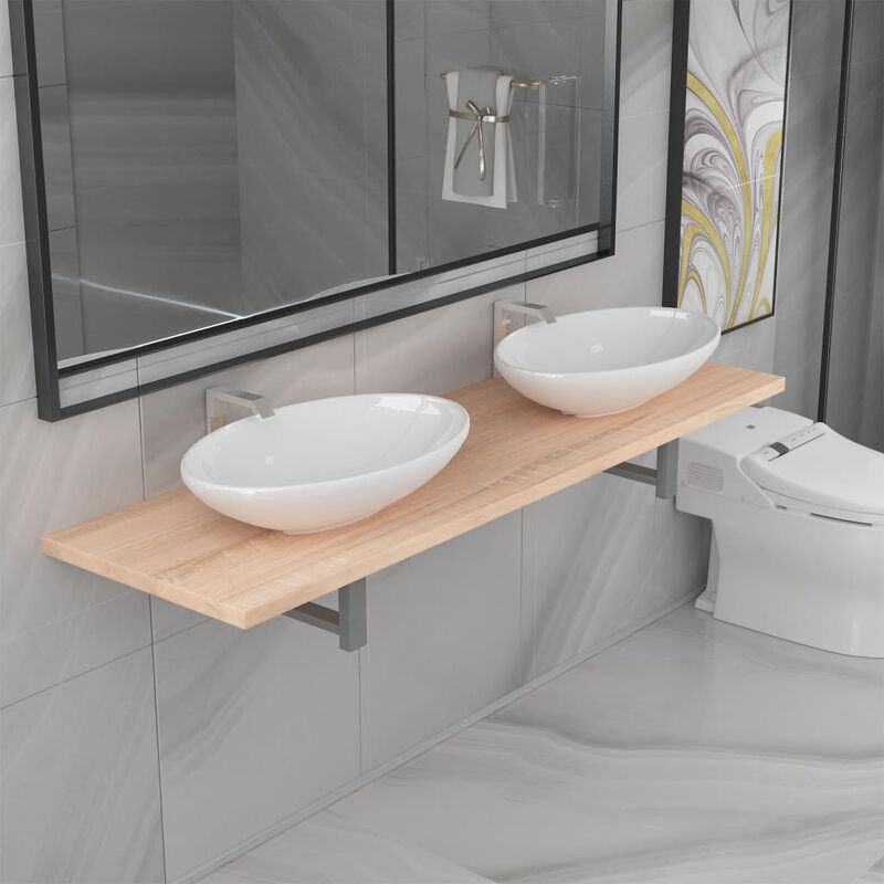 

Conjunto de muebles de baño de tres piezas cerámica roble - Marrón