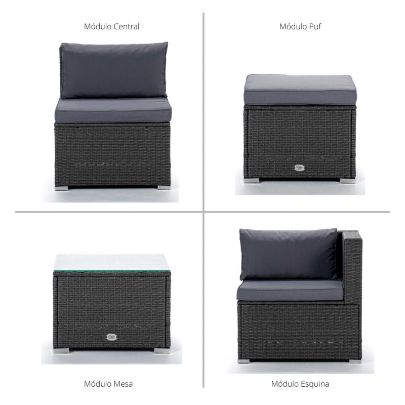 

Kiefergarden - Conjunto de Muebles De Exterior Para Jardín o Terraza Sofa Doble Modular, Mesa y Cubo Otomano Color Gris