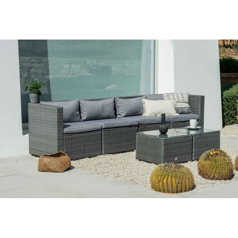 

Kiefergarden - Conjunto de Muebles De Exterior Para Jardín o Terraza Sofa Modular 4 y Dos Mesas Plazas Color Gris