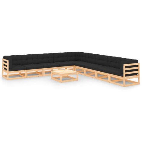 Conjunto de muebles de jardín 10 pzas Salón de Jardín y cojines madera de pino maciza ES13534A