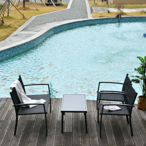 Conjunto de Muebles de Jardín 4 Piezas Muebles Jardín Exterior con 2 Sillones 1 Sofá de 2 Plazas y Mesa de Centro Negro