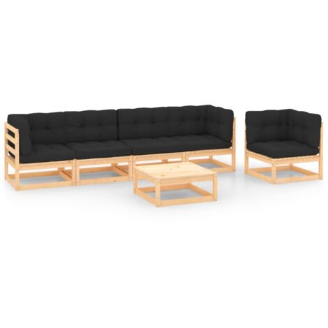 Conjunto de muebles de jardín 6 pzas Salón de Jardín y cojines madera de pino maciza ES68778A