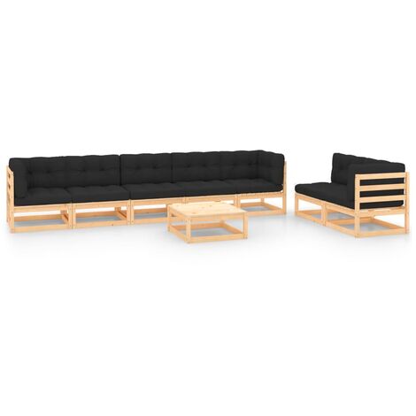 Conjunto de muebles de jardín 8 pzas Salón de Jardín y cojines madera de pino maciza ES82165A