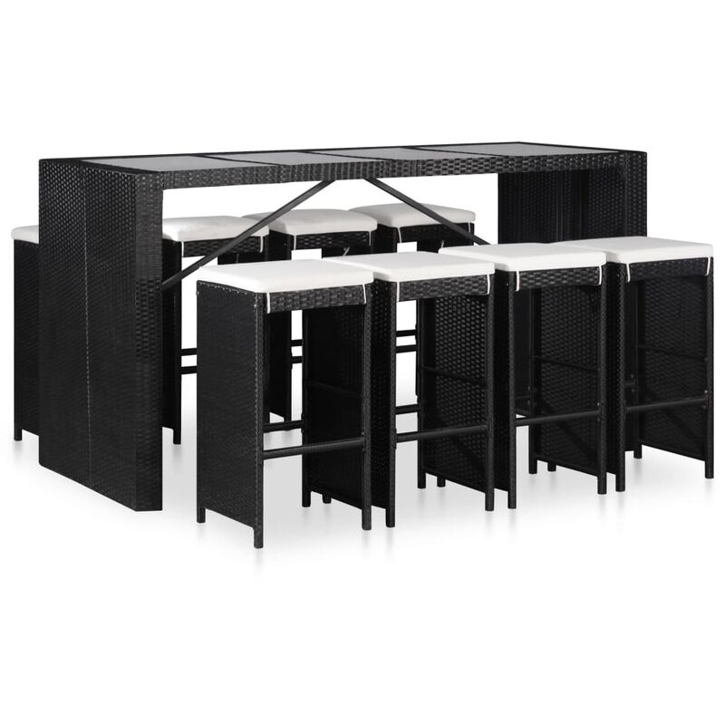 

Conjunto de muebles de jardín 9 piezas ratán sintético negro