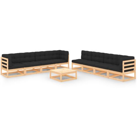 Conjunto de muebles de jardín 9 piezas Salón de Jardín y cojines madera maciza pino ES82272A