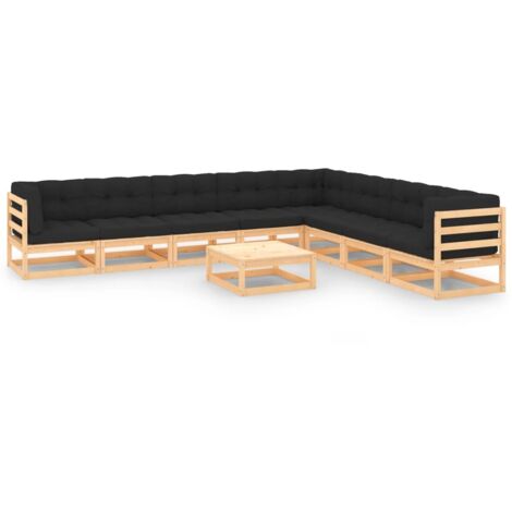 Conjunto de muebles de jardín 9 pzas Salón de Jardín y cojines madera de pino maciza ES68507A