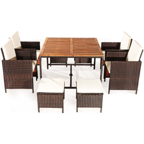 Conjunto de muebles de jardín apilables de 9 piezas 110 x 110 x 75 cm confort óptimo diseño clásico en ratán sintético blanco 200013441