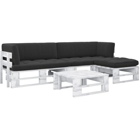 Conjunto de muebles de jardín conjunto de muebles de exterior palet 4 piezas y cojines de pino impregnado en blanco 020018382