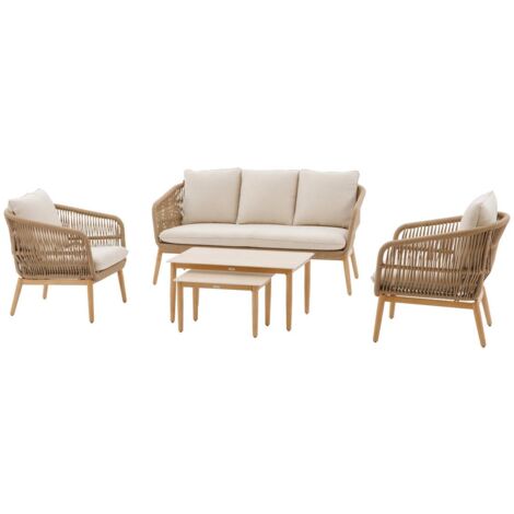Conjunto de muebles de jardín de 5 plazas Orissa de poliéster y acero color topo  - Hespéride
