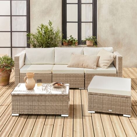 Conjunto de muebles de jardín de resina de 4 plazas, Torino, Natural, 70x70x63 cm