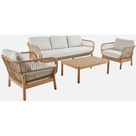 Conjunto de muebles de jardín en acacia con cuerda, 5 plazas
