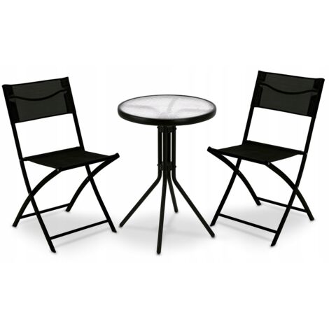 Conjunto de muebles de jardín: mesa redonda de cristal 50cm y 2 sillas plegables Tadar Patio