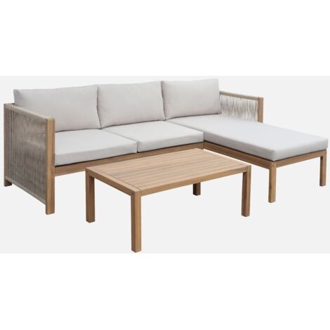 Conjunto de muebles de jardín para ángulo en madera de acacia y cuerda, 4 personas
