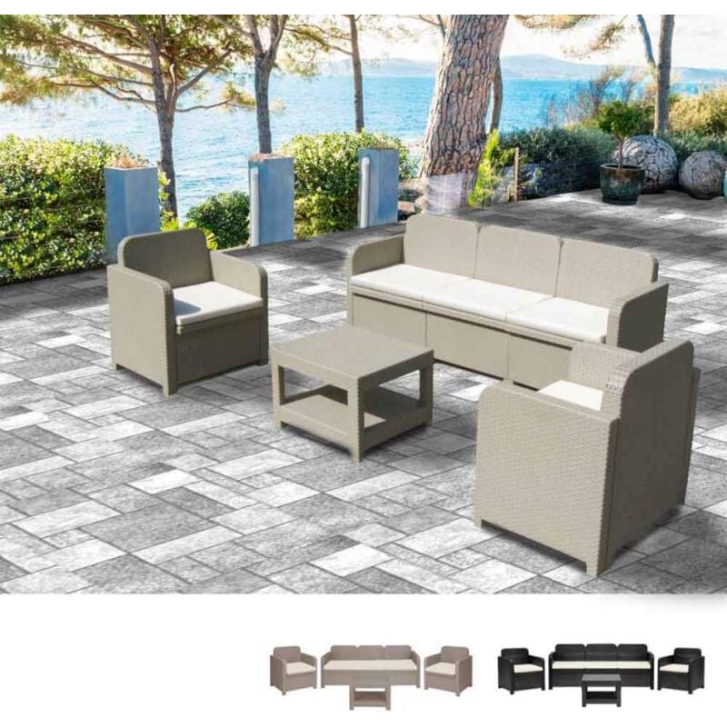 

Grand Soleil - Conjunto de muebles de jardín Positano ratán sofá mesa pequeña sillones 5 plazas exteriores | Beige Juta