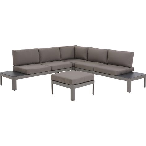 Conjunto de muebles de jardín sofá esquinero modular de aluminio gris en forma de L con otomana 5 plazas Ferentino - Gris