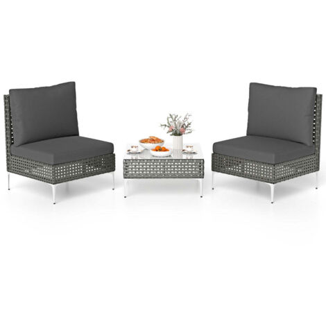 Conjunto de muebles de patio de 3 piezas con cómodos asientos y fundas lavables estilo moderno ratán sintético gris 200011918