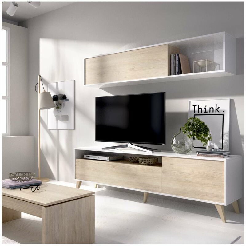 

Conjunto de muebles de salon Canena. Color BLANCO BRILLO-NATURAL