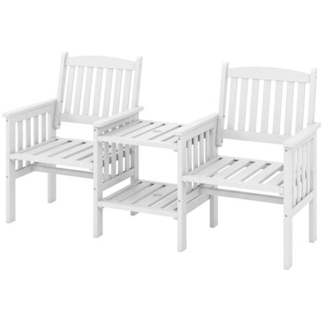 Conjunto de muebles de terraza 165 x 60 x 88 cm con espacio de almacenaje y hueco para sombrilla estilo rústico madera blanca 200011912